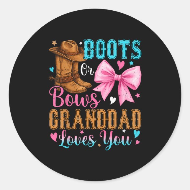 Pegatina Redonda Boots or Bows Abuelo Te Ama Género Revelar Fam (Anverso)