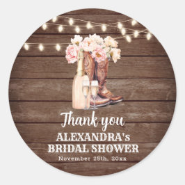 Pegatina Redonda Boots Rustic Cowgirl BRIDAL SHOWER Gracias
