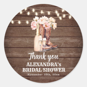 Pegatina Redonda Boots Rustic Cowgirl BRIDAL SHOWER Gracias