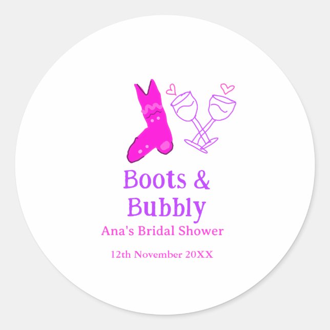 Pegatina Redonda Boots y botella de champán burbujeante ducha de no (Anverso)
