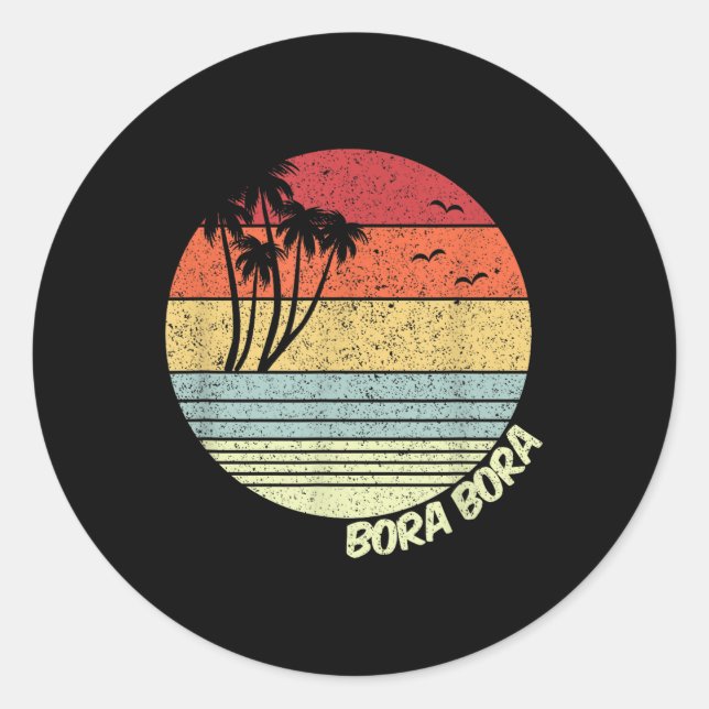 Pegatina Redonda Bora Bora French Polynesia Beach Vacation Souvenir (Anverso)