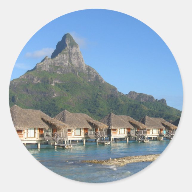 Pegatina Redonda Bora Bora Huts (Anverso)