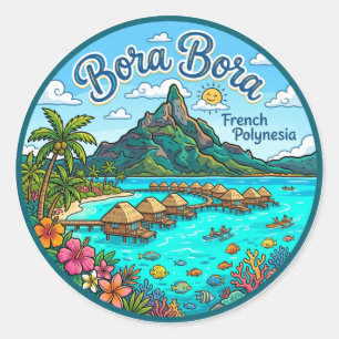 Pegatina Redonda Bora Bora Polinesia Francesa