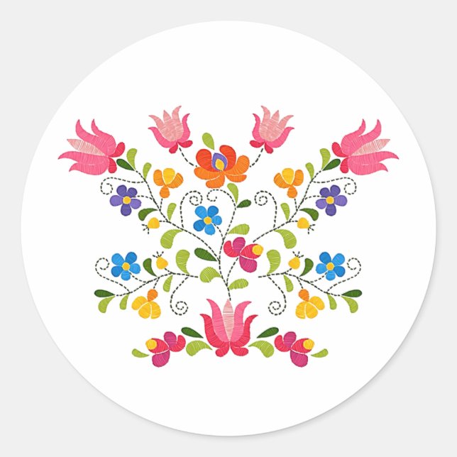 Pegatina Redonda bordado floral (Anverso)