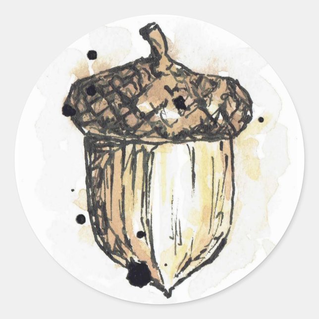 Pegatina Redonda Bordador con una bellota (Anverso)