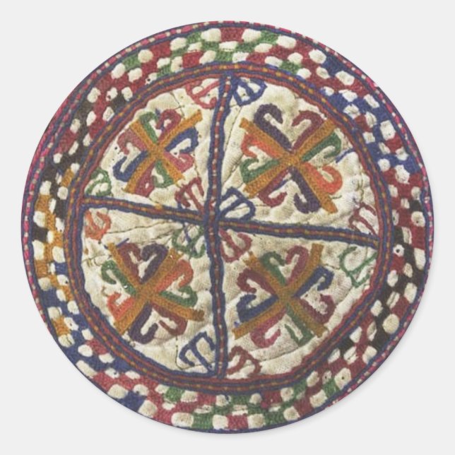 Pegatina Redonda Bordados tribales afganos: Top of the Gorra (Anverso)