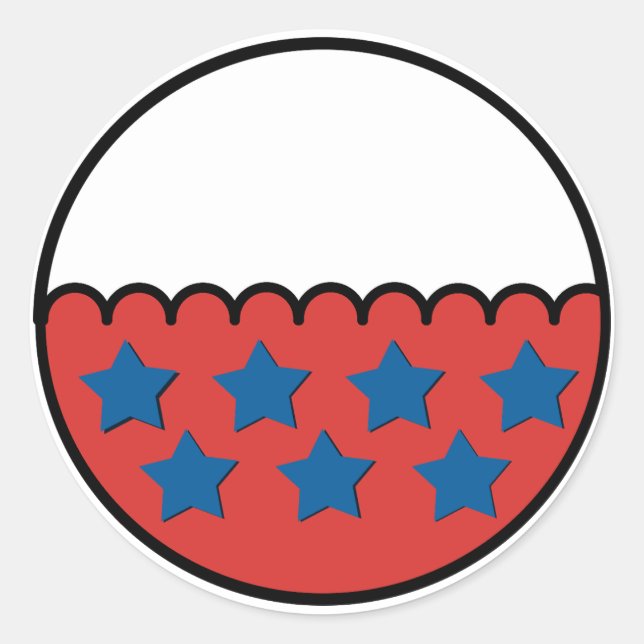 Pegatina Redonda Borde blanco y rojo trinchado con estrellas azules (Anverso)