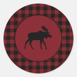 Pegatina Redonda Borde de comprobación negro rojo Moose