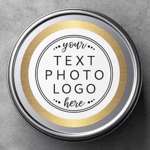 Pegatina Redonda Borde de gradiente dorado logo personalizado foto 