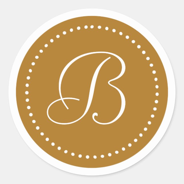 Pegatina Redonda Borde de Oro/Punto Blanco de Monograma redondo mat (Anverso)