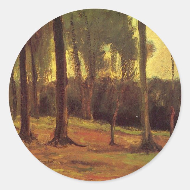 Pegatina Redonda Borde de un bosque por Vincent van Gogh (Anverso)