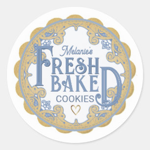 Pegatina Redonda Borde de vieiras FRESH BAKED Cookies Heart and Kra