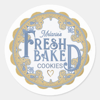Pegatina Redonda Borde de vieiras FRESH BAKED Cookies Heart and Kra