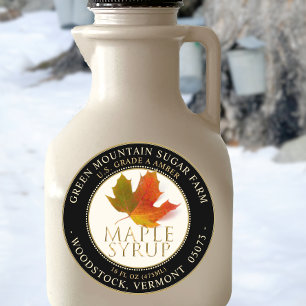 Pegatina Redonda Borde despuntado de hoja de arce colorida de jarab