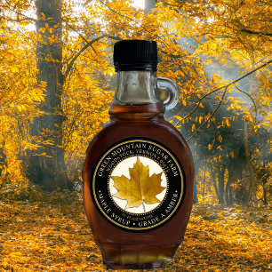 Pegatina Redonda Borde despuntado de hojas de arce amarillas de arc