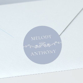 Pegatina Redonda Borde floral azul turbio Monogramas Ronda clásica