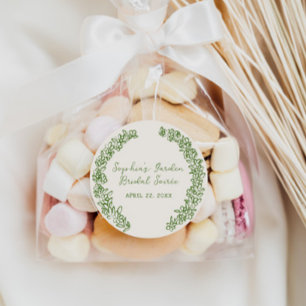 Pegatina Redonda Borde floral dibujado a mano verde