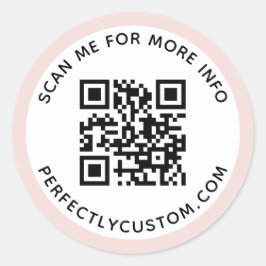 Pegatina Redonda Borde rosa claro moderno código QR y texto Cl