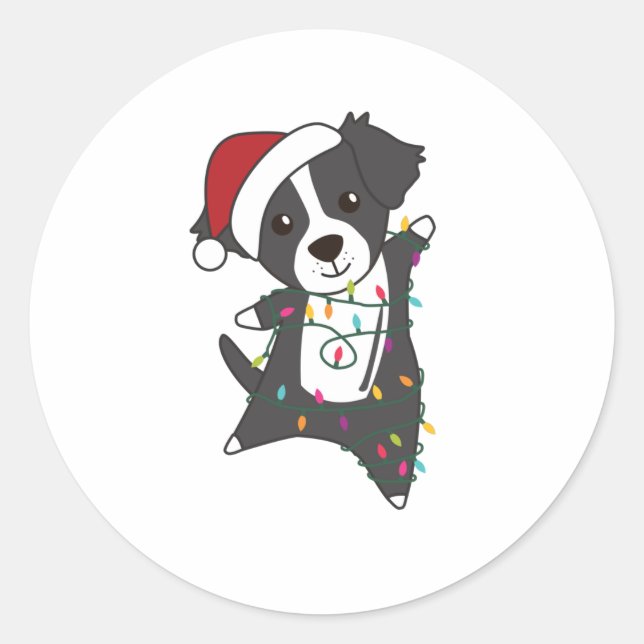 Pegatina Redonda Border Collie Christmas Dog Winter Animals Dogs (Anverso)