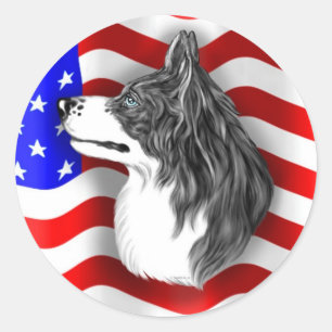 Pegatina Redonda Border Collie Patriot