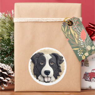 Pegatina Redonda Border Collie Perro 3D Inspirado 