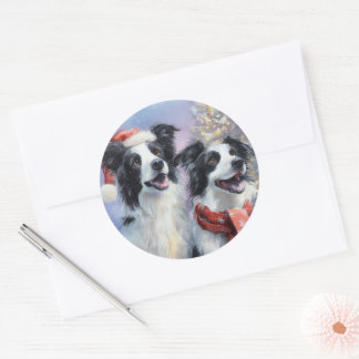 Pegatina Redonda Border Collie Round Christmas Sticker