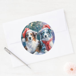 Pegatina Redonda Border Collie Round Christmas Sticker