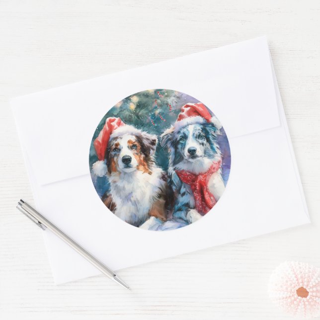 Pegatina Redonda Border Collie Round Christmas Sticker (Sobre)