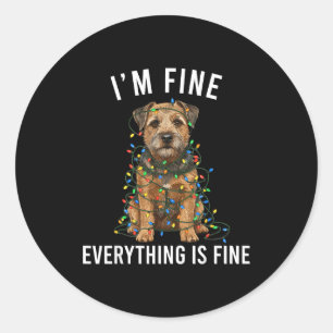 Pegatina Redonda Border Terrier Navidad Estoy Bien Todo Está Bien