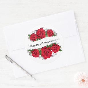 Pegatina Redonda Bordes de fotografía de rosa roja personalizados