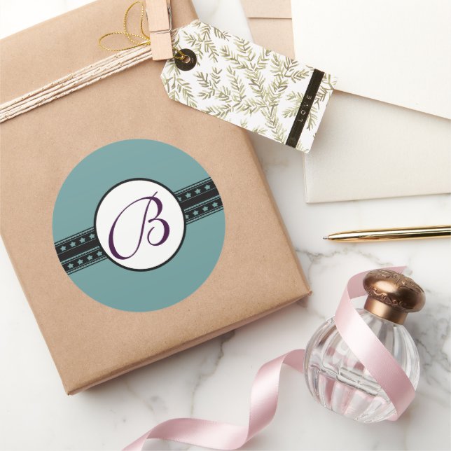 Pegatina Redonda Bordes estelares del Boda del monograma (Regalar)