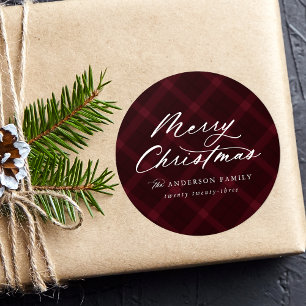 Pegatina Redonda Borgoña Cepillada Judía Feliz Navidad