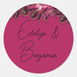 Pegatina Redonda Borgoña floral elegante