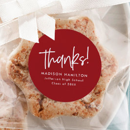 Pegatina Redonda Borgoña | Graduación Preppy Script Gracias