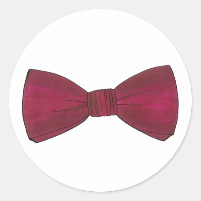 Pegatina Redonda Borgoña Maroon Bow Bowtie Boda Prom Groom (Anverso)