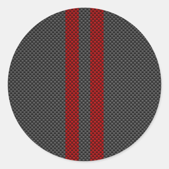 Pegatina Redonda Borgoña Red Carbon Fiber Style Stripes Decoración (Anverso)