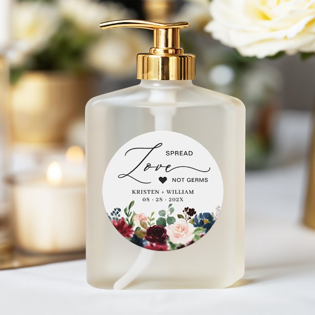 Pegatina Redonda Borgoña Rubor Floral Sanitizer Wedding Favor (Subido por el creador)