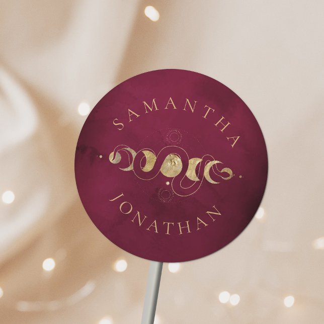 Pegatina Redonda Borgoña y Boda celeste de faux Gold Tarot (Subido por el creador)