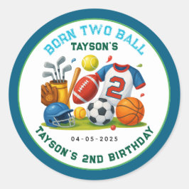 Pegatina Redonda Born 2 Ball Sports Theme Boy’s 2nd Birthday Party