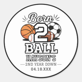 Pegatina Redonda Born 2 Ball Sports Themed Boy 2nd Birthday Party