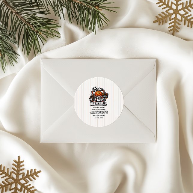 Pegatina Redonda Born 2 Basketball | Sports Themed 2nd Birthday (Born 2 Basketball | Sports Themed 2nd Birthday Classic Round Sticker
)