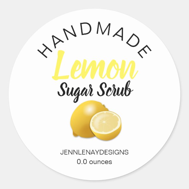 Pegatina Redonda BORRADOR DE azúcar limón hecho a mano (Anverso)