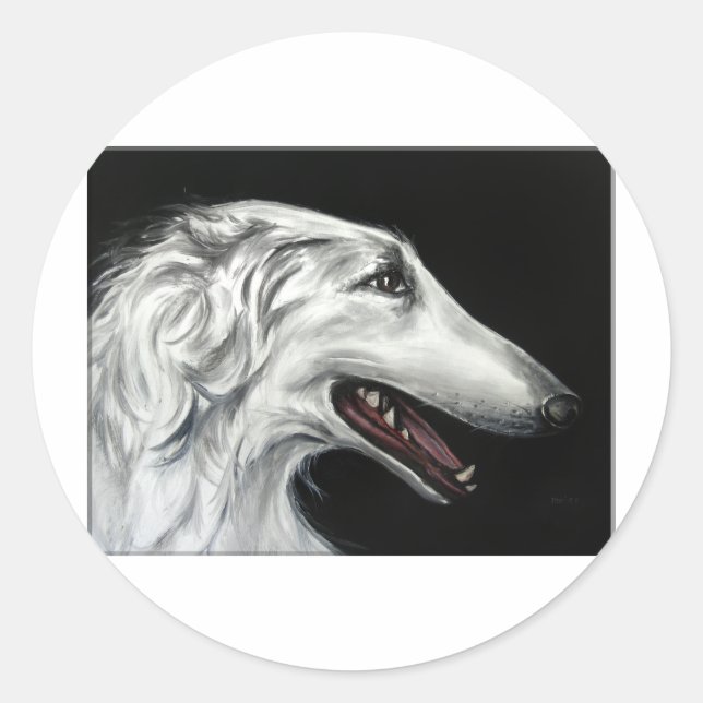 Pegatina Redonda borzoi (Anverso)