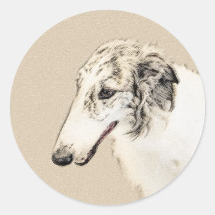 Pegatina Redonda Borzoi (Brindle plateado) Pintura original de arte