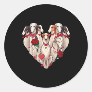 Pegatina Redonda Borzoi Divertido Corazón San Valentín Borzoi Mujer