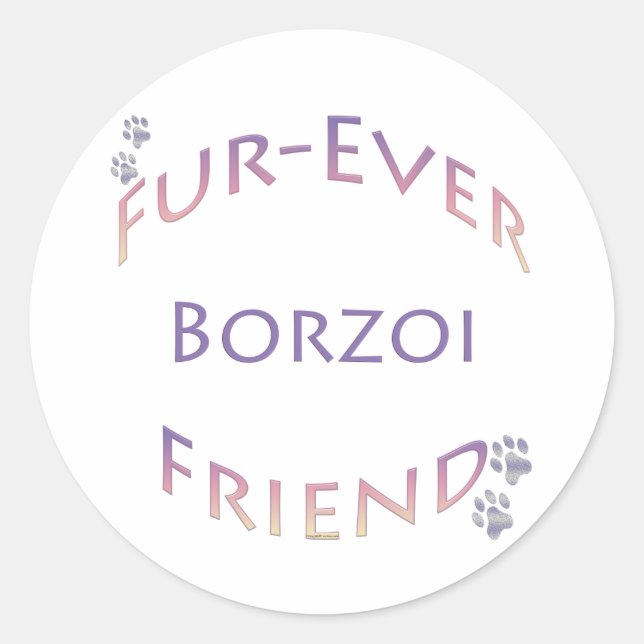 Pegatina Redonda Borzoi Furever (Anverso)