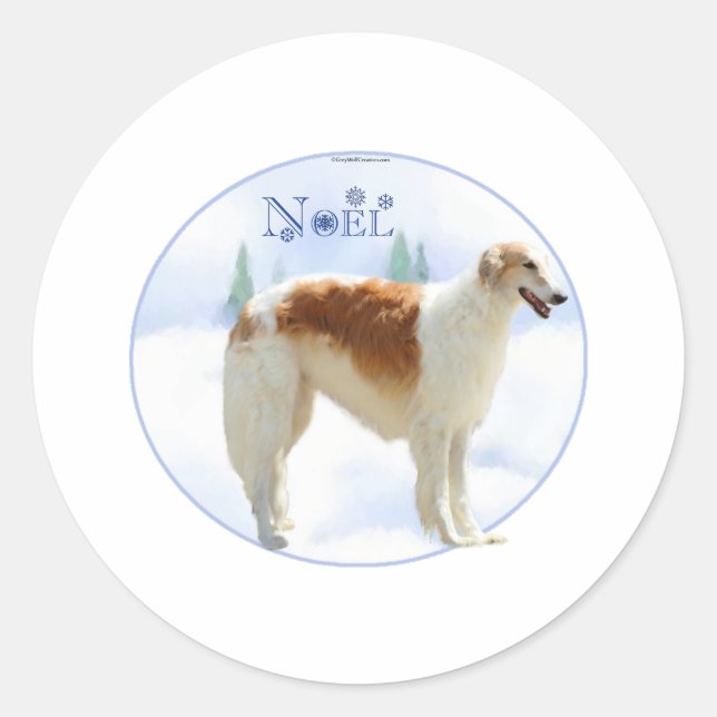 Pegatina Redonda Borzoi Noel (Anverso)