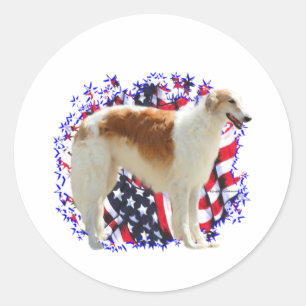 Pegatina Redonda Borzoi Patriot