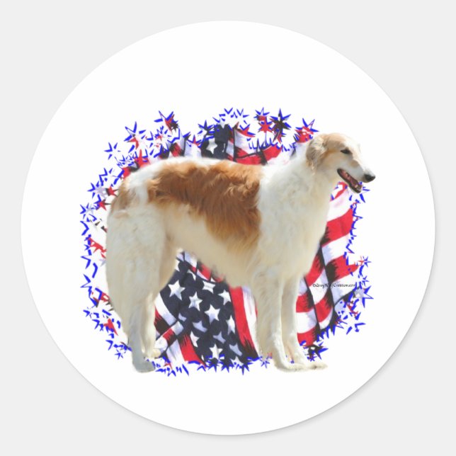 Pegatina Redonda Borzoi Patriot (Anverso)