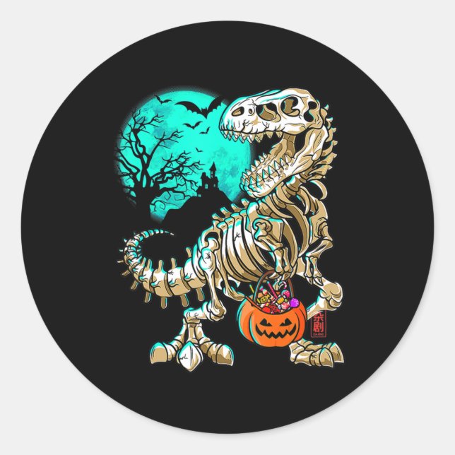 Pegatina Redonda Bósforo divertido TRex Halloween Niños Dino Niños  (Anverso)